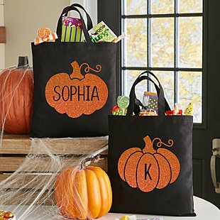Spooky Sparkle Pumpkin Halloween Black Treat Bag