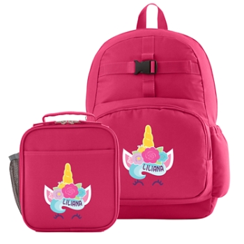 Big Face Pink Backpack + Lunch Box - Unicorn