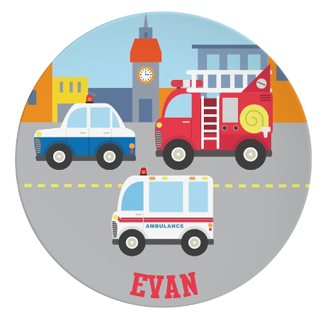 Fun Graphic Personalized Tableware - Emergency Vehicles Plate