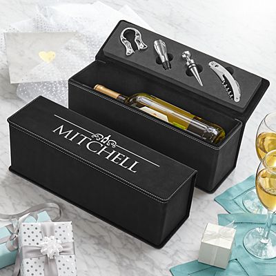 Family Name Leatherette Wine Box Gift Set.