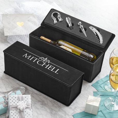 Family Name Leatherette Wine Box Gift Set.