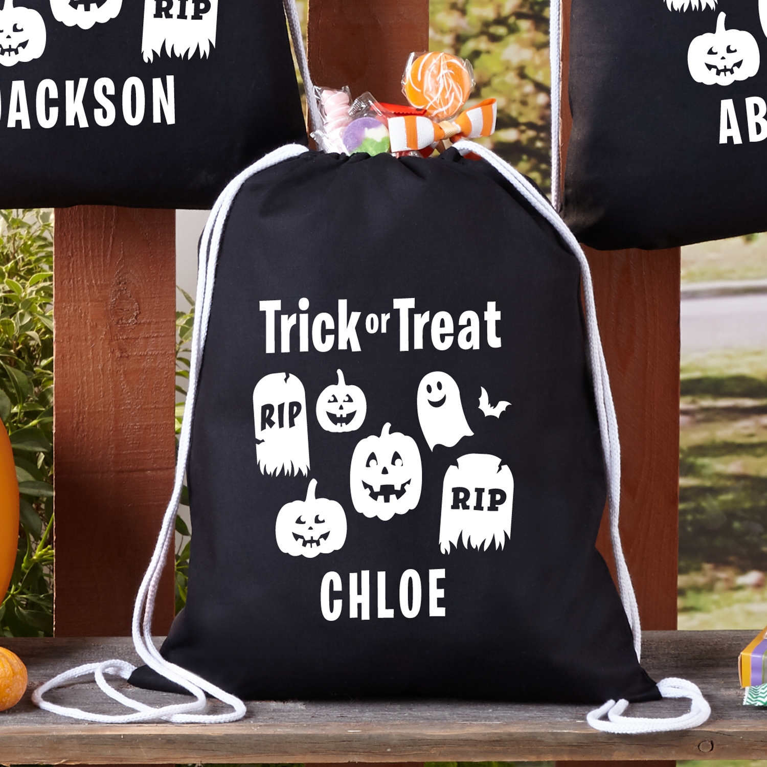 Glow In The Dark Graveyard Drawstring Treat Bag