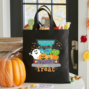 Personalized Halloween Trick or Treat Bags w/Name | 10 Design Options |  Halloween Candy Bag for Toddlers - Funny Halloween Party Favors for Kids 