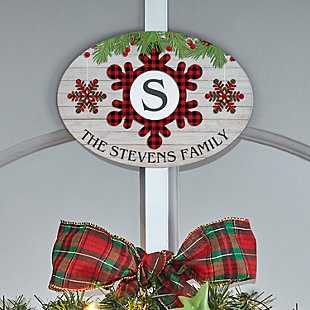 Festive Plaid Snowflake Initial Wreath Holder with Plaque