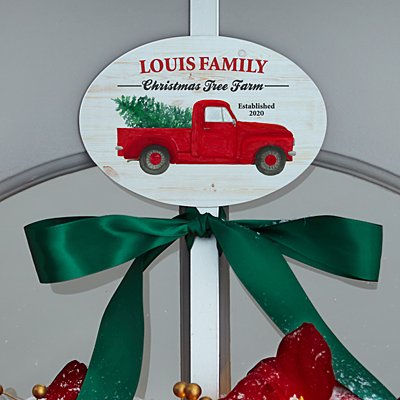Christmas Tree Farm Plaque with Decorative Wreath Holder