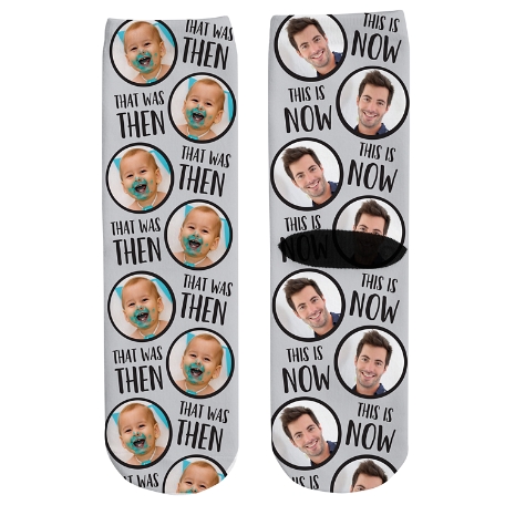 Then and Now Birthday Photo Socks - Large