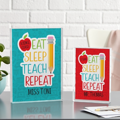 Eat, Sleep, Teach Glass Block