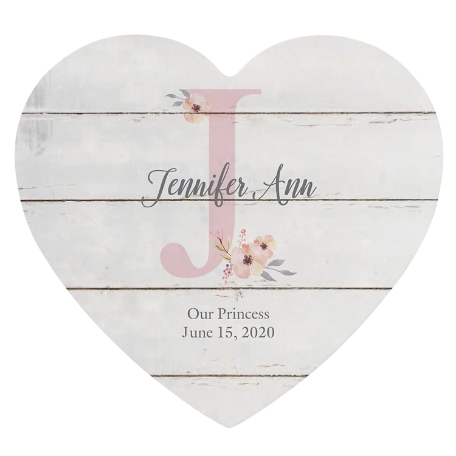 Elegant Baby Name Wood Heart - Floral