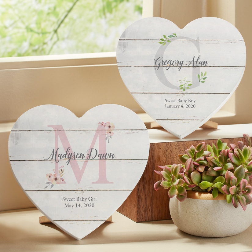 Sophisticated Baby Name Personalized Wooden Heart at Gifts.com