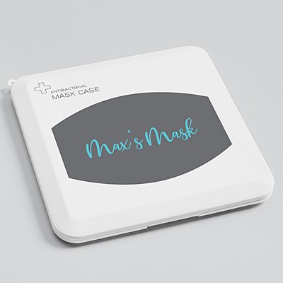 Create Your Own Antibacterial Face Mask Case -  Gray - Teal Script