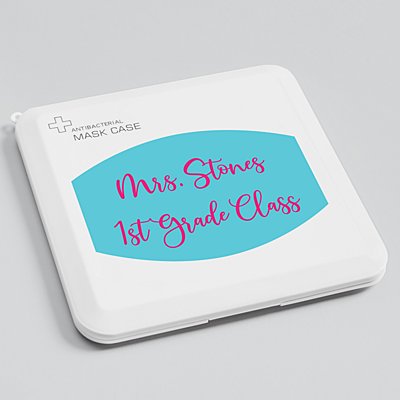 Create Your Own Antibacterial Face Mask Case - Teal - Pink Script
