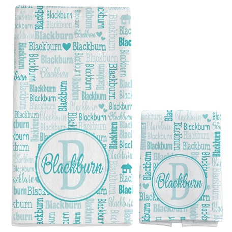 Family Name Collage Towel-Standard Set - Teal