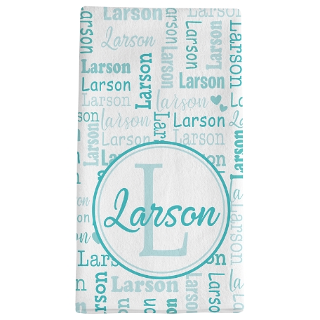 Family Name Collage Bath Towel - Teal