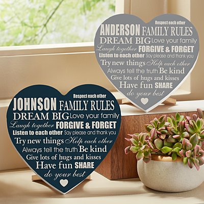 Family Rules Wood Heart