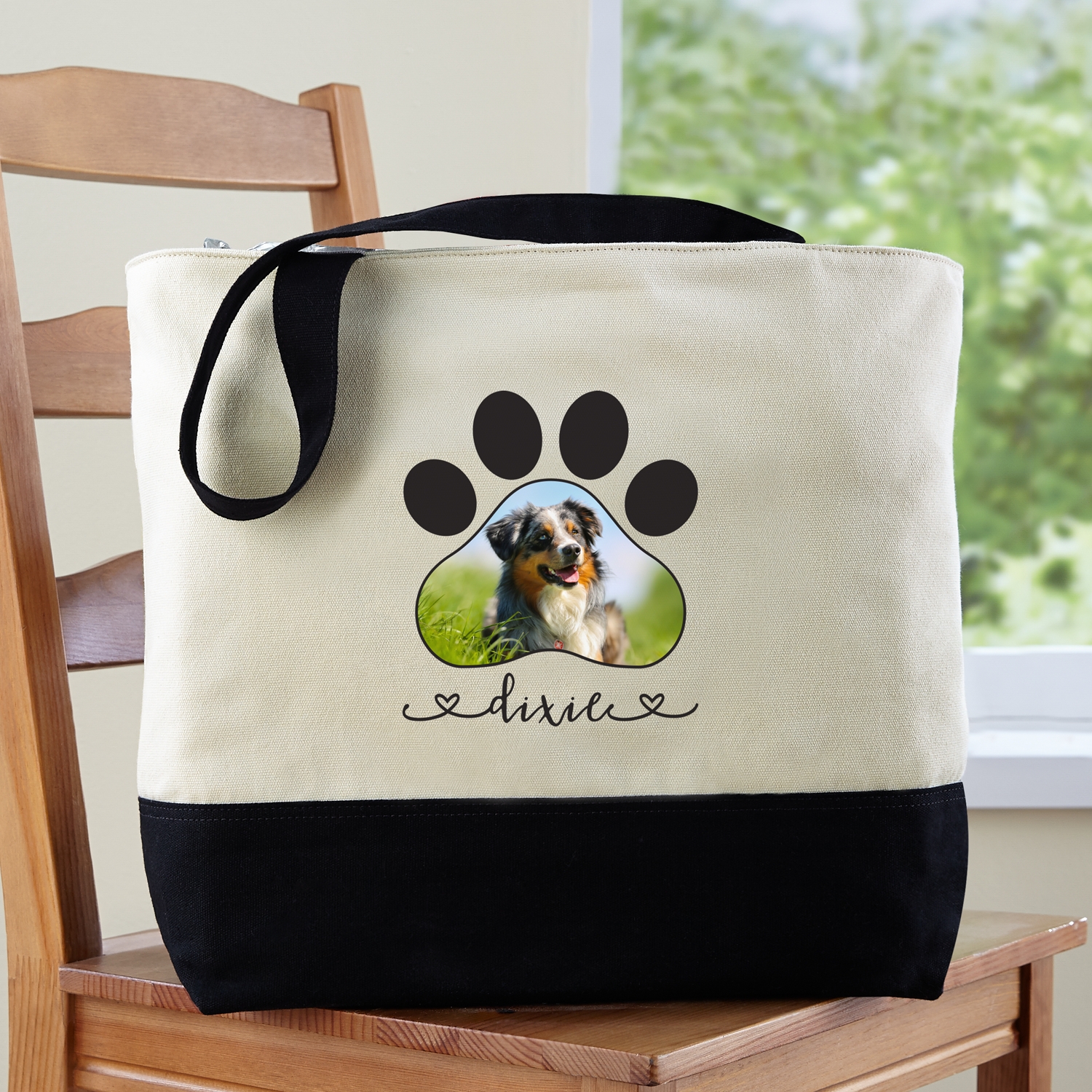 Paw Print Photo Zippered Tote Bag