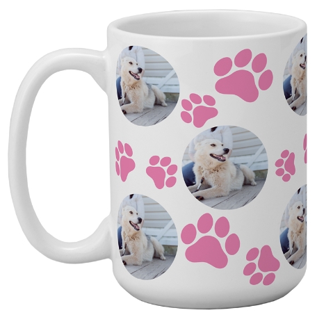 Pet Paw Print Photo Mug - Pink 15oz