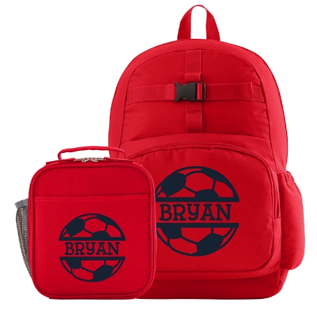 Sporty Fun Red Backpack + Lunch Box Set - Soccer