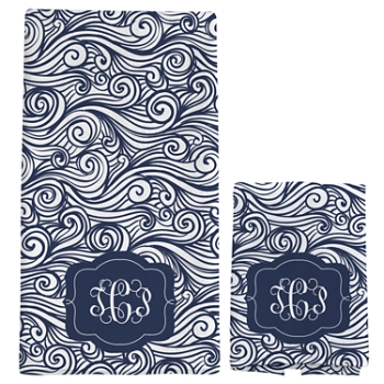 Swirls & Twirls Family Towel-Standard Set - Navy Monogram