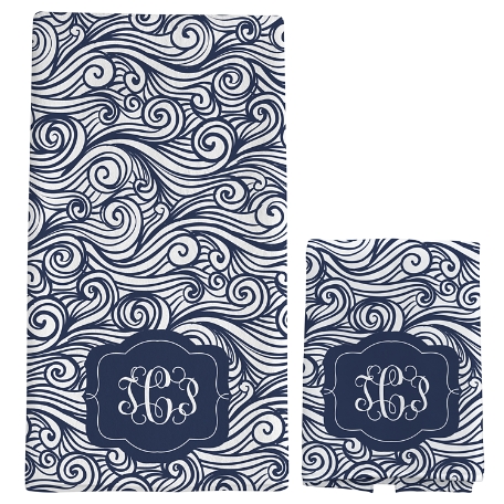 Swirls & Twirls Family Towel-Standard Set - Navy Monogram