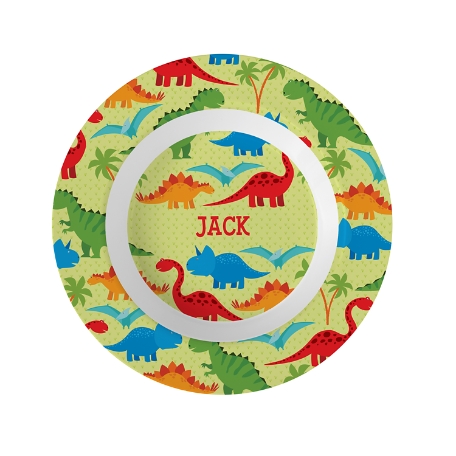 Tossed Print Personalized Tableware Bowl - Dino