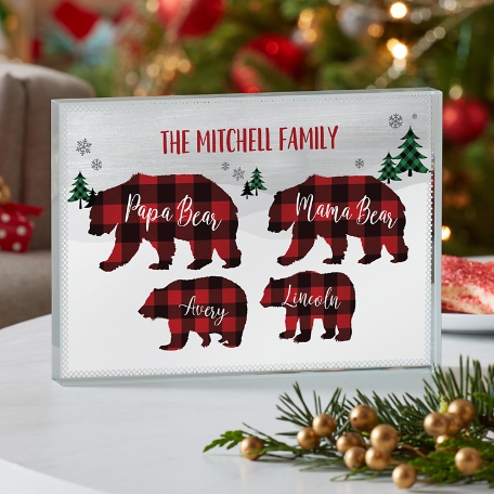 Beary Merry Family  Glass Block