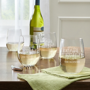 Eat, Drink & Be Thankful Stemless Wine Glass