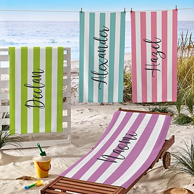 Vibrant Striped Personalized Name Beach Towel