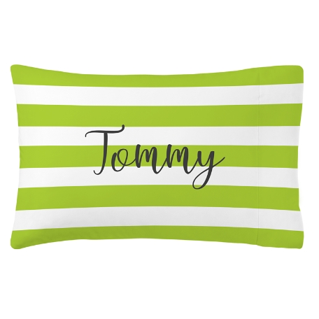 Striped Name Plush Pillowcase - Lime Green