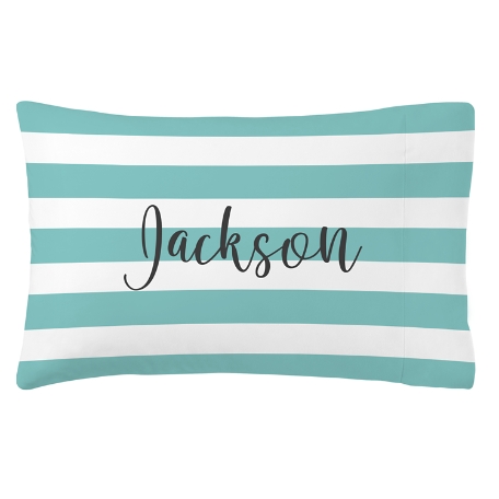 Striped Name Plush Pillowcase - Teal