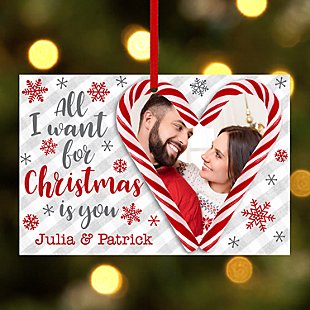 Candy Cane Couple Photo Rectangle Ornament