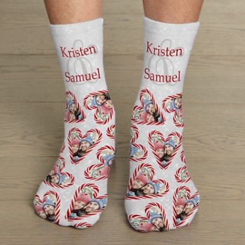 Candy Cane Hearts Photo Socks