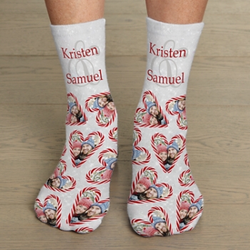 Candy Cane Hearts Photo Socks