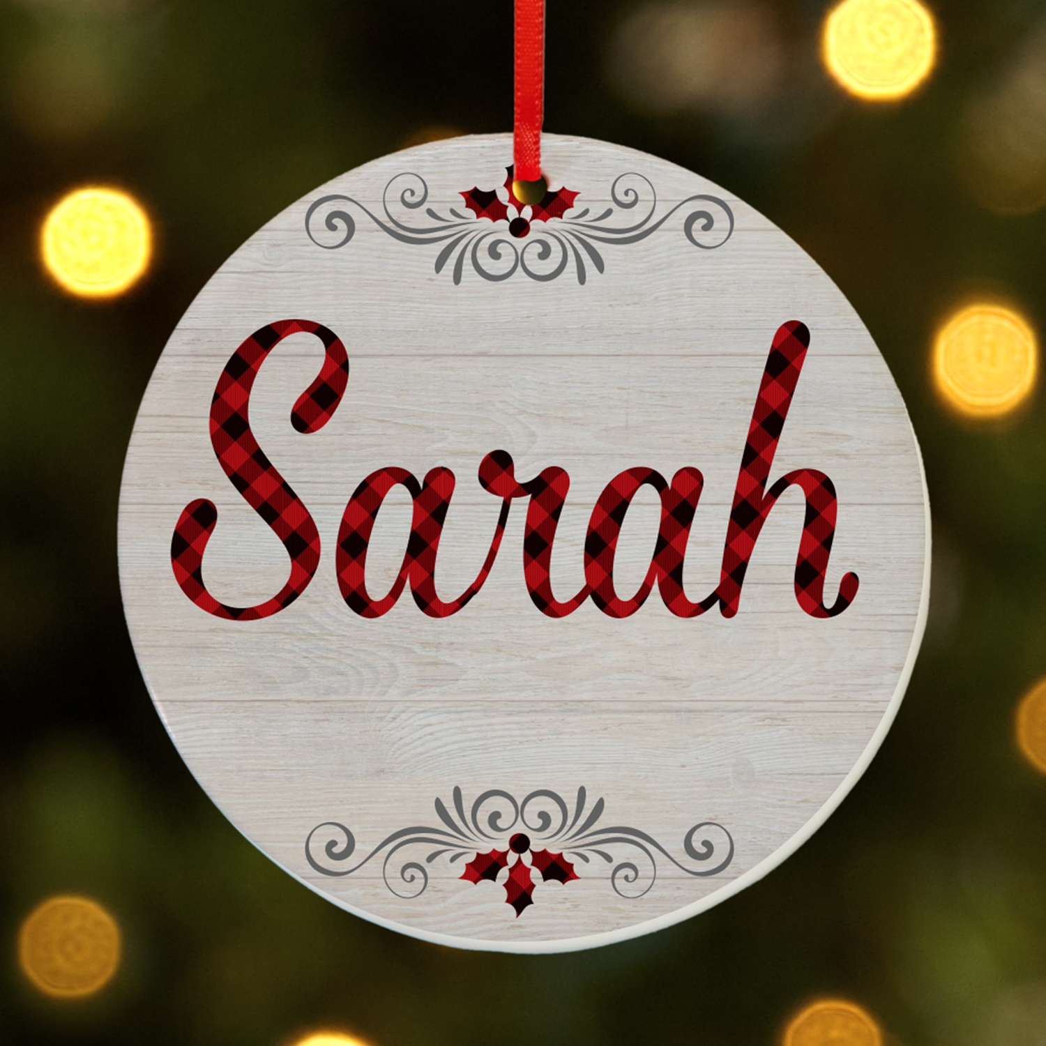 Classic Plaid Name Round Ornament