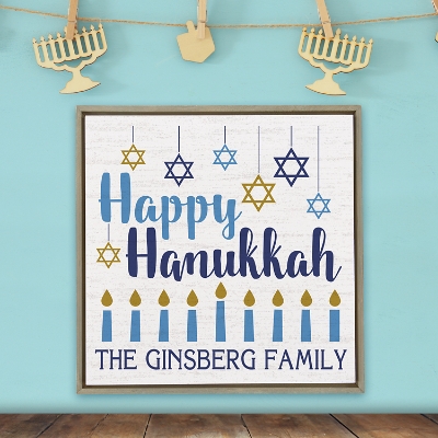 Happy Hanukkah Shimmer Wood Wall Art