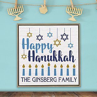 Happy Hanukkah Shimmer Wood Wall Art