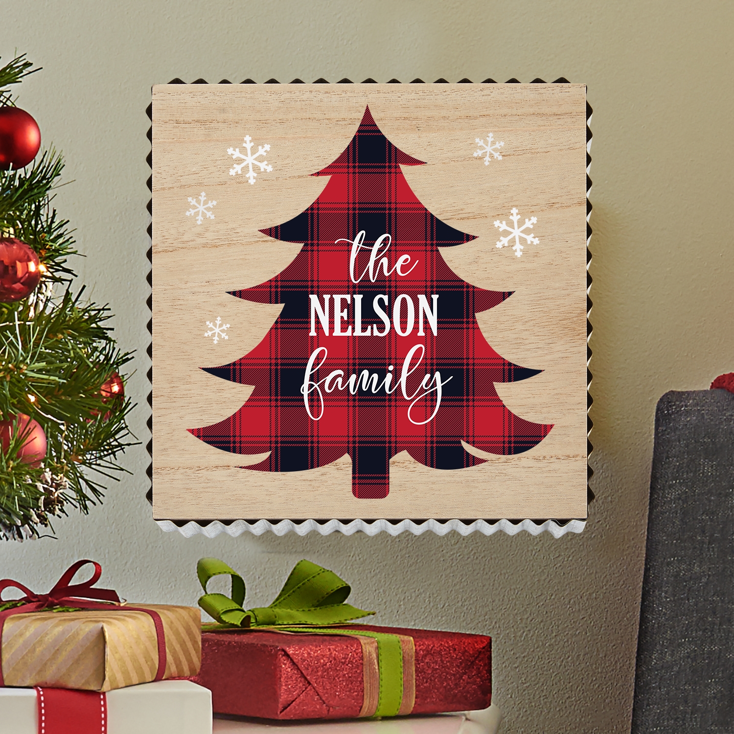 Holiday Greetings Metal Edge Wood Wall Art