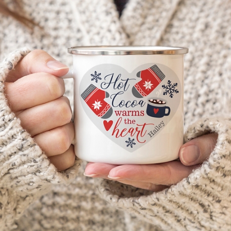 Hot Cocoa Warms the Heart Metal Enamel Mug