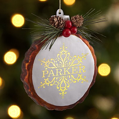 Sparkling Snowflake Rustic Pine Lighted  Bauble