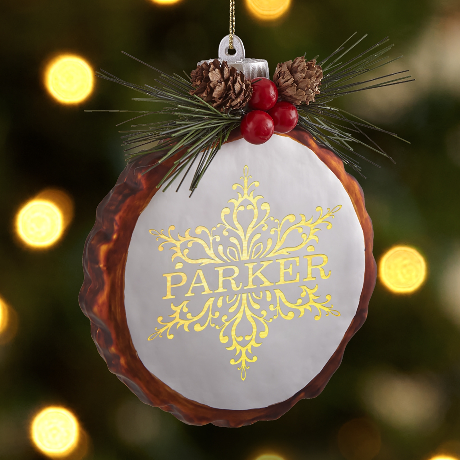 Sparkling Snowflake Rustic Pine Lighted Ornament