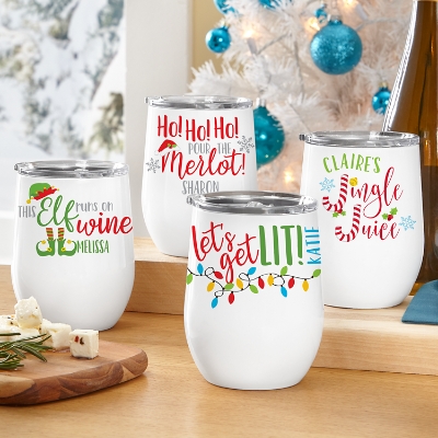 Festive Christmas Personalized Insulated Wine Tumbler