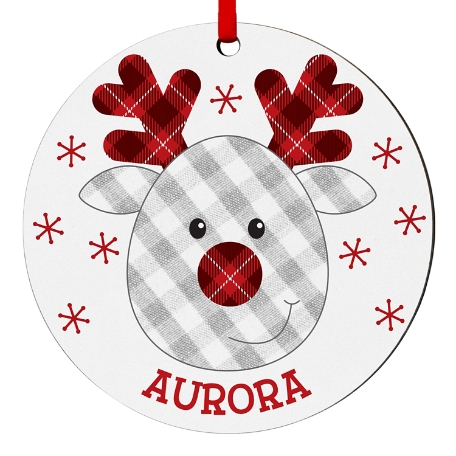 Whimsical Plaid Character Round Ornament-Reindeer