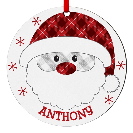 Whimsical Plaid Character Round Ornament - Santa
