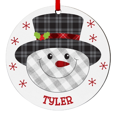 Whimsical Plaid Character Round Ornament - Snowman
