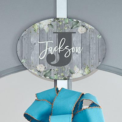 Barnwood Floral Name Plaque with Decorative Wreath Holder