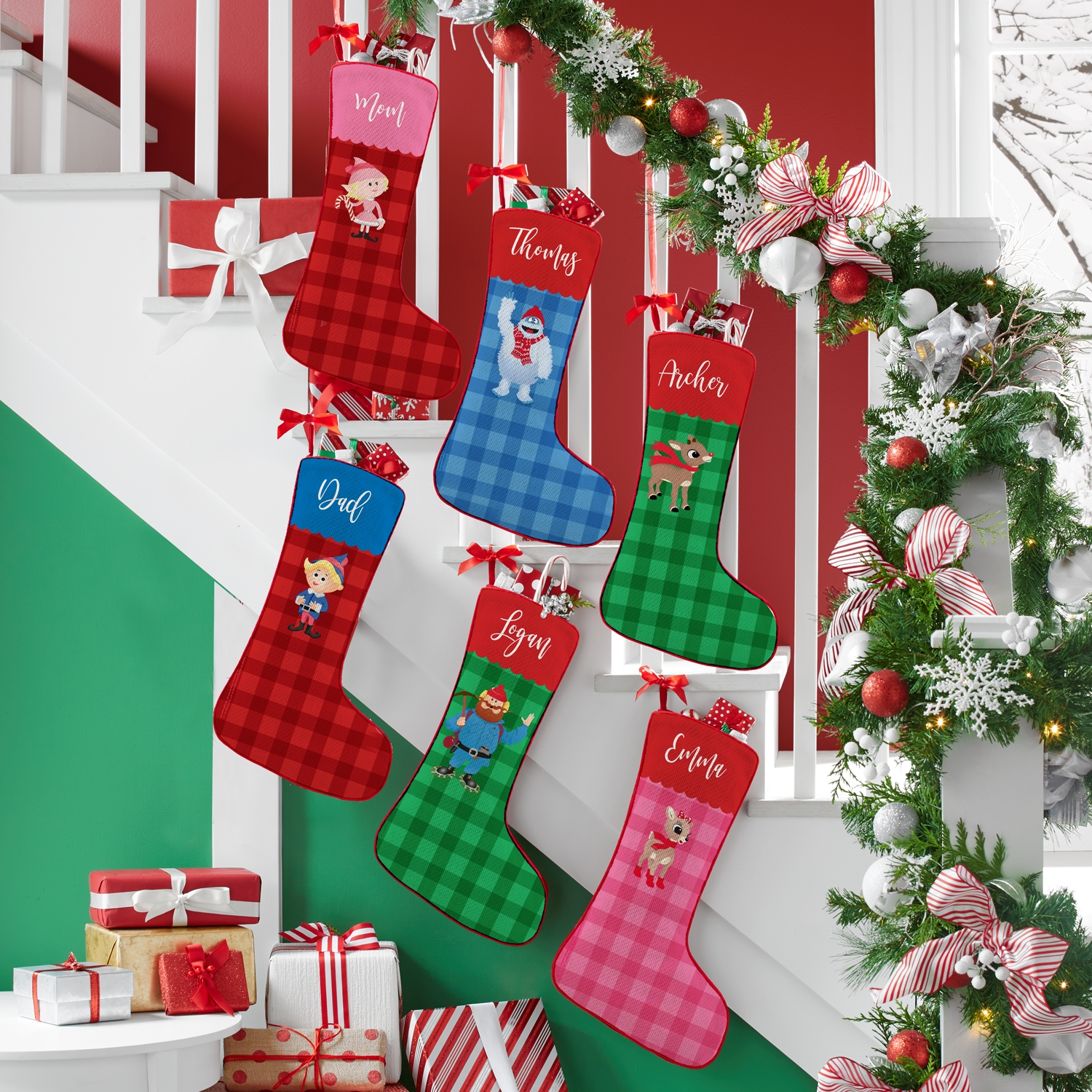 Rudolph® Scallop Plaid Character Stockings