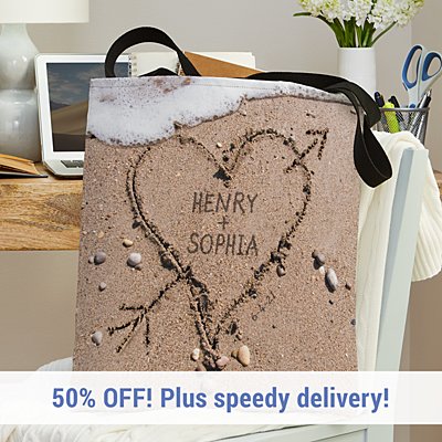 Heart in Sand Wedding Tote Bag
