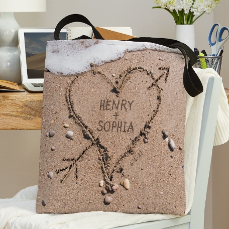 Heart in Sand Wedding Tote Bag