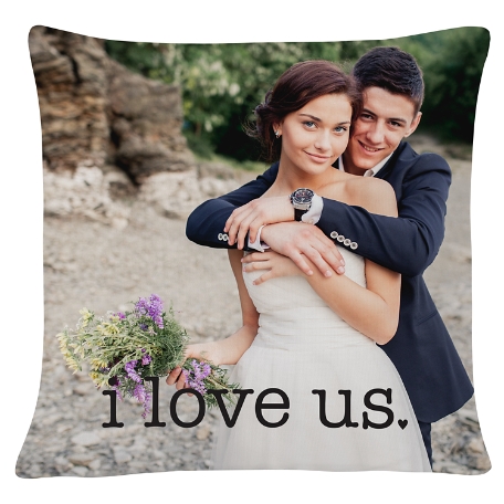 I Love Us Wedding Photo Pillow - Black Text