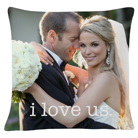 I Love Us Wedding Photo Pillow - White Text