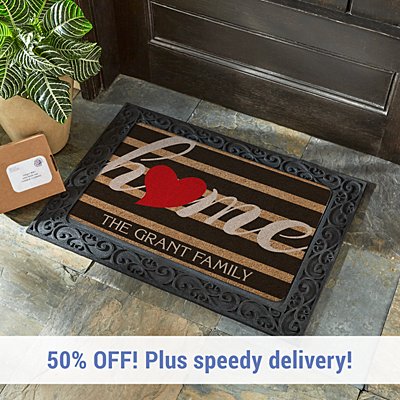 Striped Heart Home Doormat
